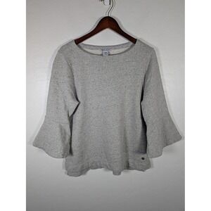 Tommy Bahama Sweater Womens Medium Gray Bell Sleeve Metallic Pullover Casual